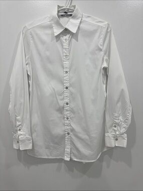 Massimo Dutti Cotton Blend Stretch White Button Down Shirt EU36 US4 Long Sleeve